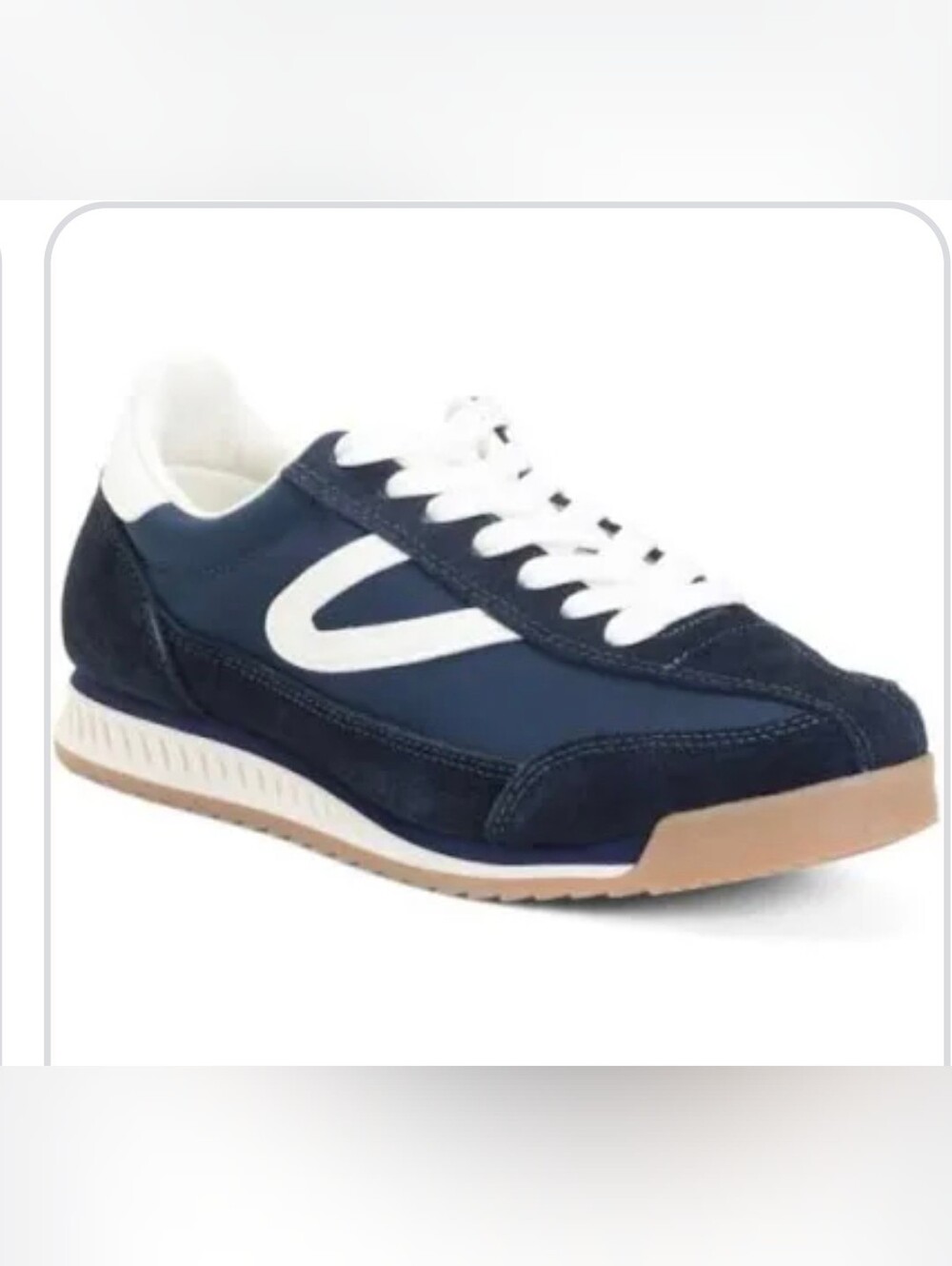 Tretorn Rawlings Navy and White Women's Retro Trainer Sneakers with Gum Sole